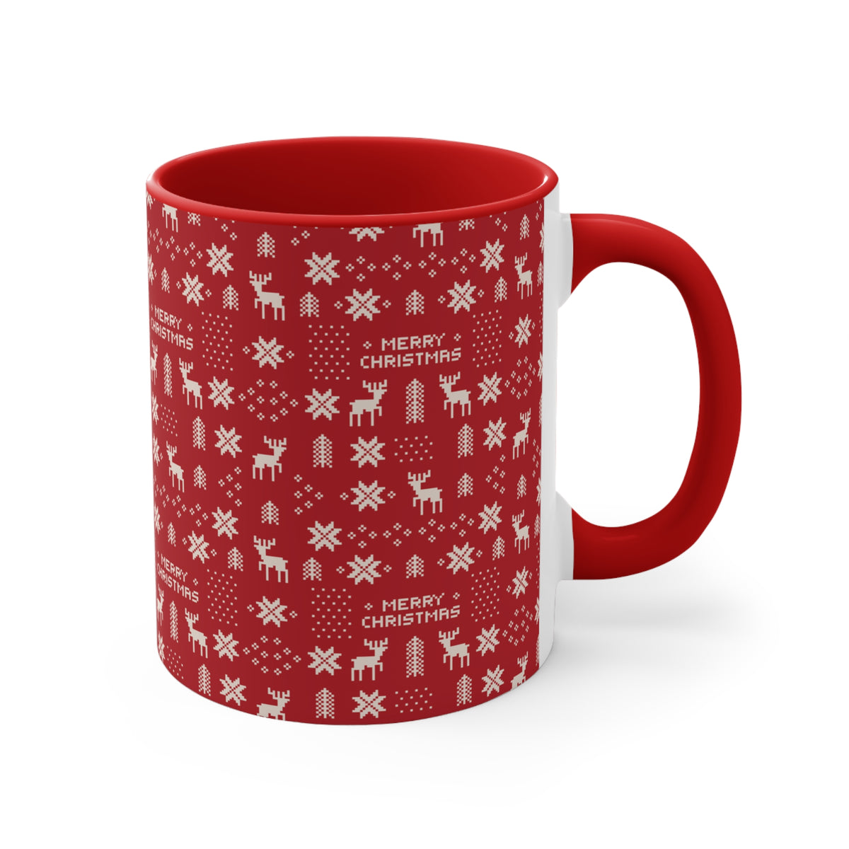 Christmas Ugly Sweater Pattern Mug — 11oz Red Accent Holiday Coffee Cup