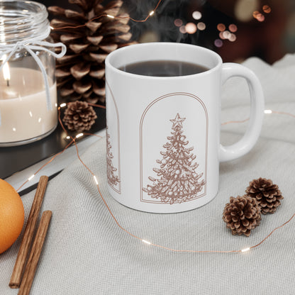 Christmas Tree Ceramic Mug — Minimal Neutral Holiday Coffee Cup
