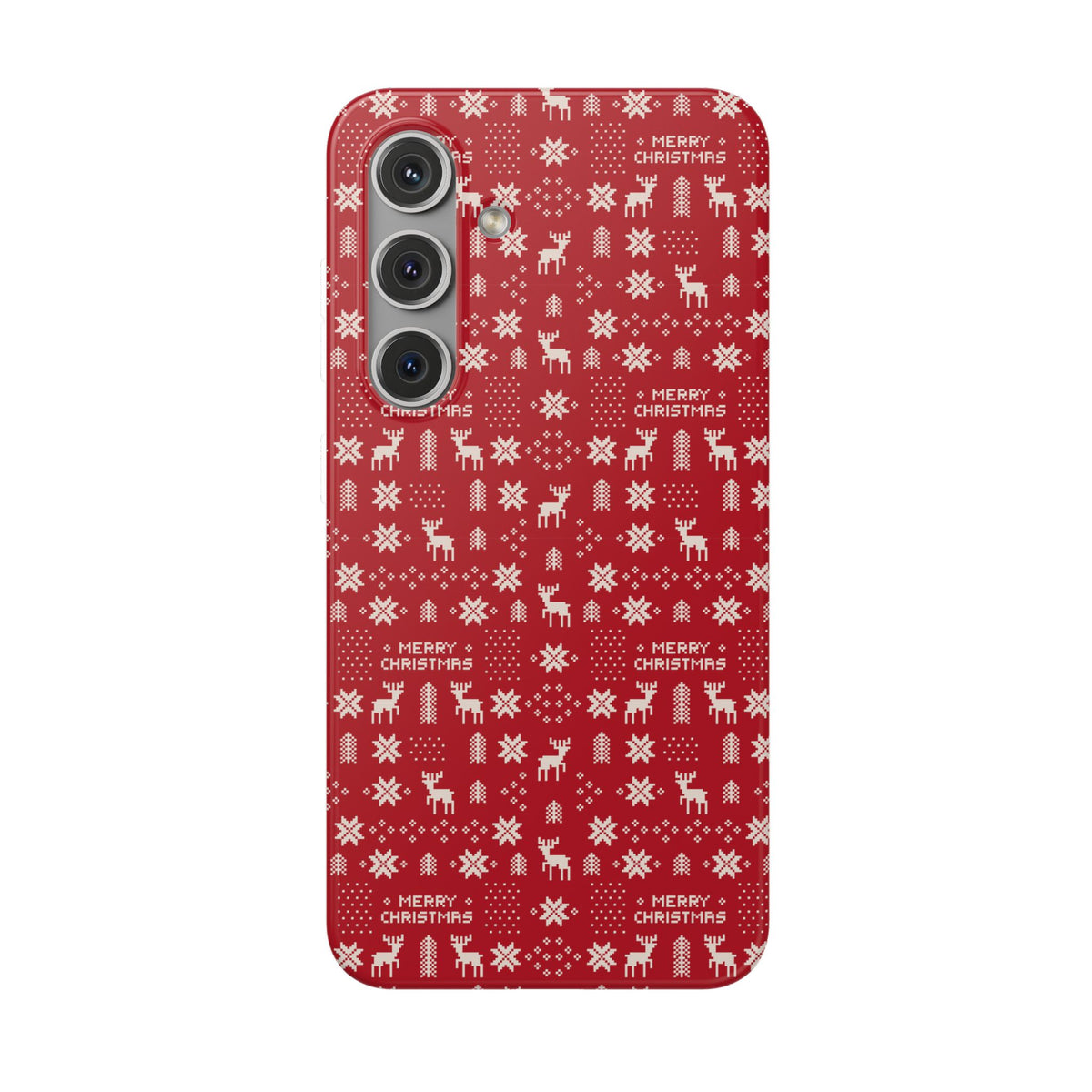 Christmas Ugly Sweater Reindeer Phone Case — "Merry Christmas" Red Holiday Flexi Case