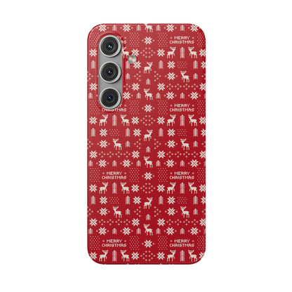 Christmas Ugly Sweater Reindeer Phone Case — "Merry Christmas" Red Holiday Flexi Case