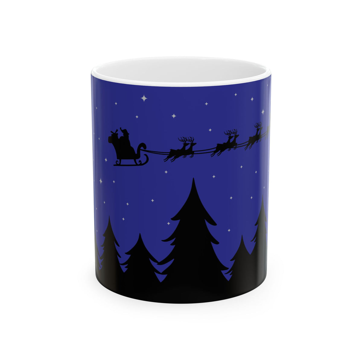 Santa Sleigh Silhouette Ceramic Mug | Night Sky Christmas Coffee Cup