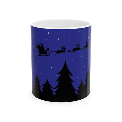 Santa Sleigh Silhouette Ceramic Mug | Night Sky Christmas Coffee Cup