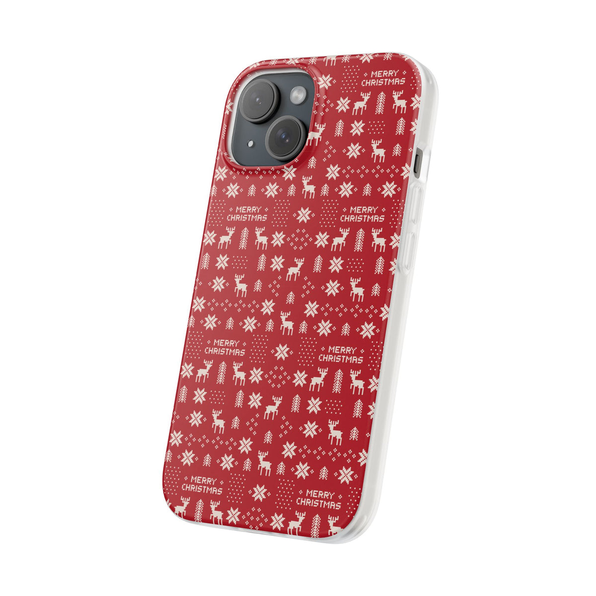 Christmas Ugly Sweater Reindeer Phone Case — "Merry Christmas" Red Holiday Flexi Case