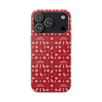 Christmas Ugly Sweater Reindeer Phone Case — "Merry Christmas" Red Holiday Flexi Case