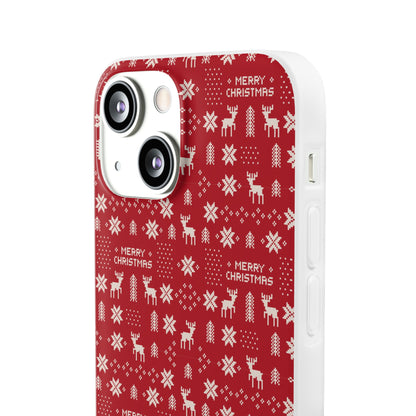 Christmas Ugly Sweater Reindeer Phone Case — "Merry Christmas" Red Holiday Flexi Case