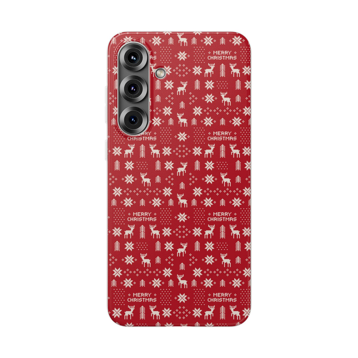 Christmas Ugly Sweater Reindeer Phone Case — "Merry Christmas" Red Holiday Flexi Case