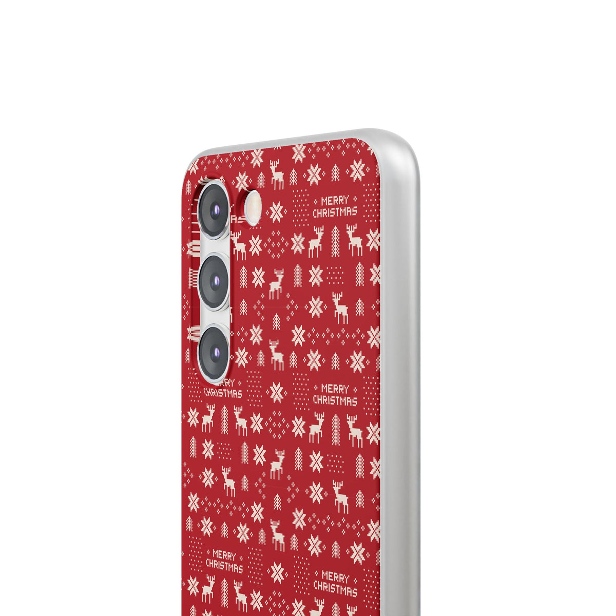 Christmas Ugly Sweater Reindeer Phone Case — "Merry Christmas" Red Holiday Flexi Case