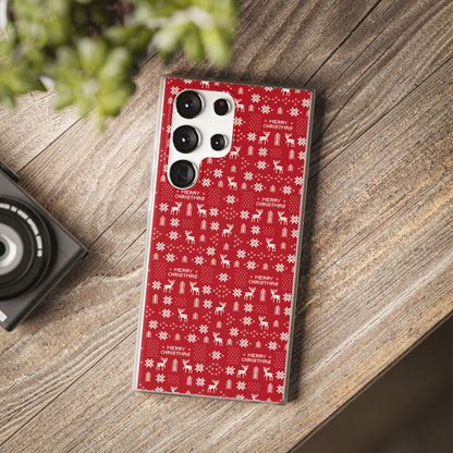 Christmas Ugly Sweater Reindeer Phone Case — "Merry Christmas" Red Holiday Flexi Case