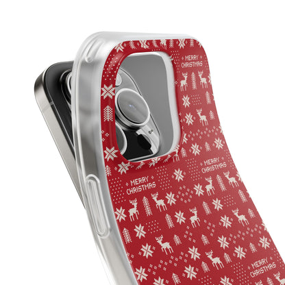 Christmas Ugly Sweater Reindeer Phone Case — "Merry Christmas" Red Holiday Flexi Case