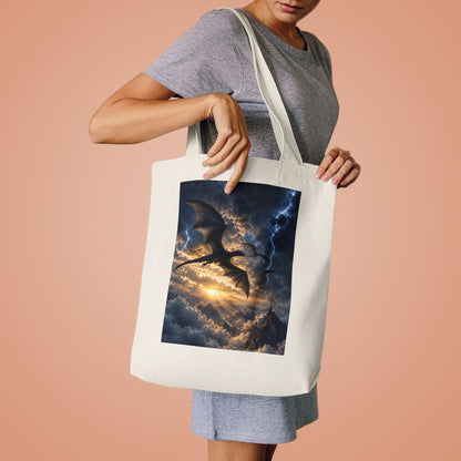 Dragon Storm Cotton Tote Bag — Fantasy Lightning Sky Tote for Book Lovers & Gamers