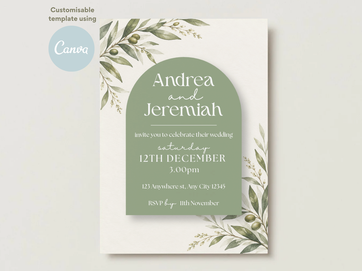 Olive Branch Green Wedding Invitation