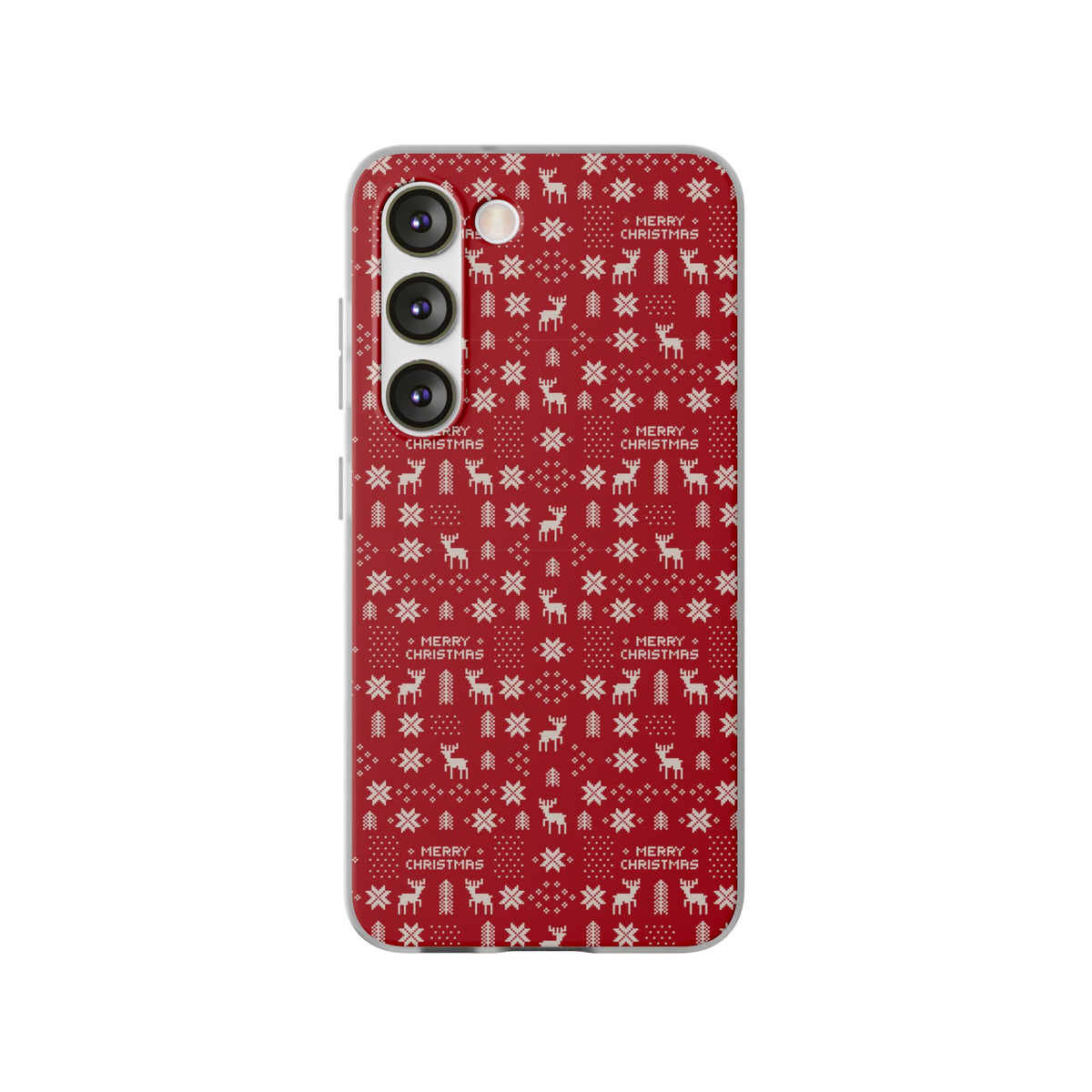 Christmas Ugly Sweater Reindeer Phone Case — "Merry Christmas" Red Holiday Flexi Case