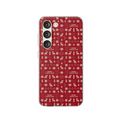 Christmas Ugly Sweater Reindeer Phone Case — "Merry Christmas" Red Holiday Flexi Case