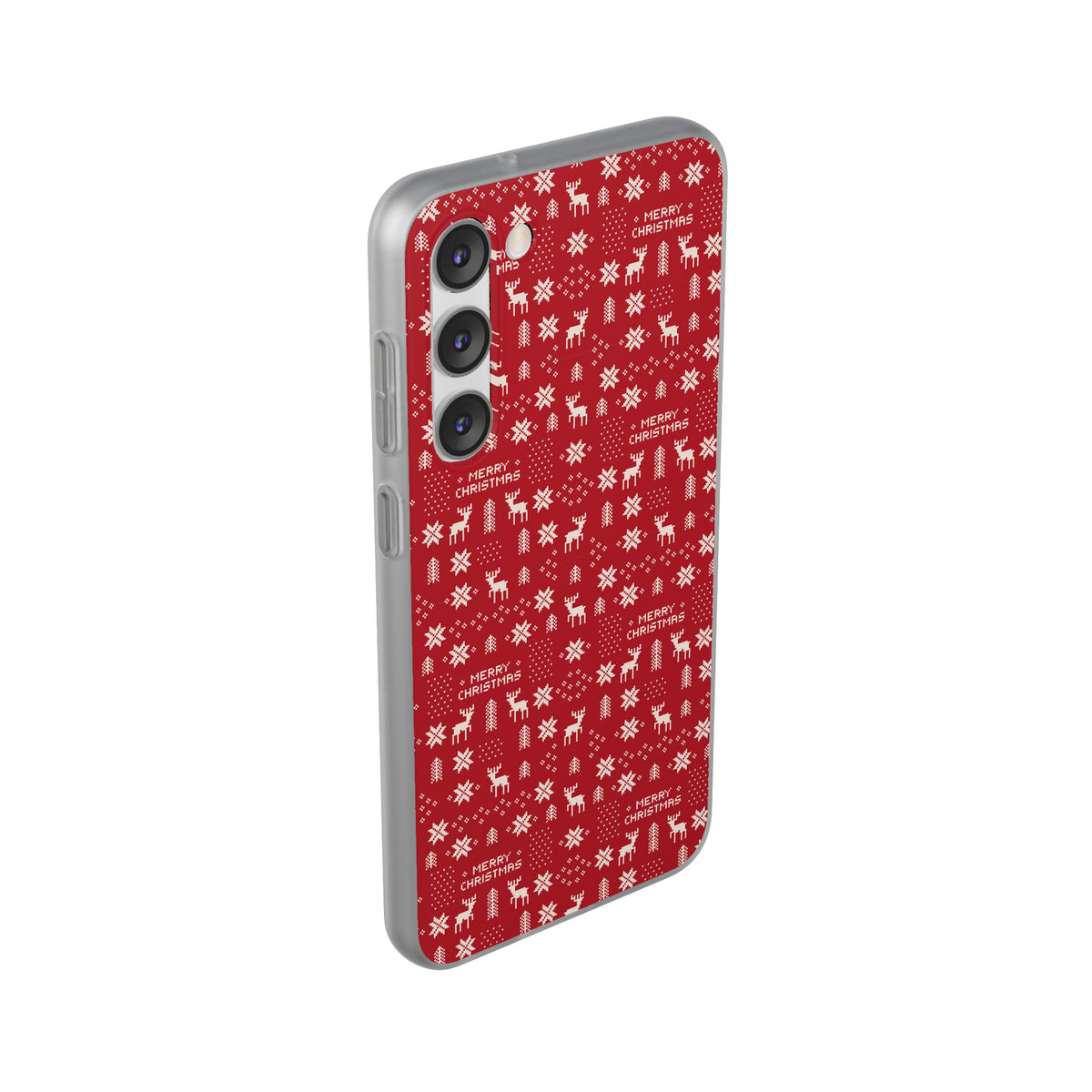 Christmas Ugly Sweater Reindeer Phone Case — "Merry Christmas" Red Holiday Flexi Case
