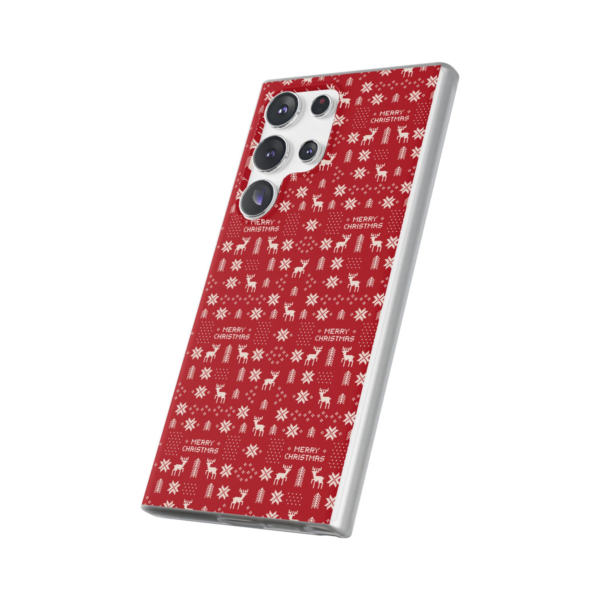 Christmas Ugly Sweater Reindeer Phone Case — "Merry Christmas" Red Holiday Flexi Case