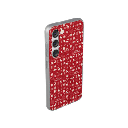 Christmas Ugly Sweater Reindeer Phone Case — "Merry Christmas" Red Holiday Flexi Case