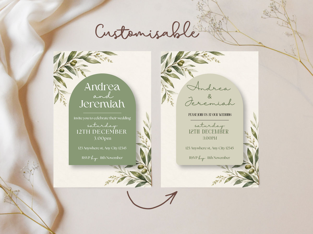 Olive Branch Green Wedding Invitation
