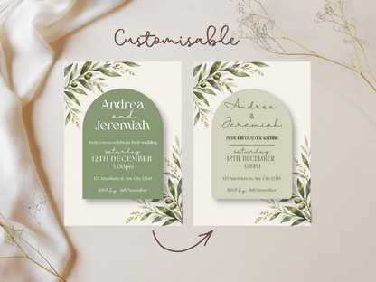 Olive Branch Green Wedding Invitation