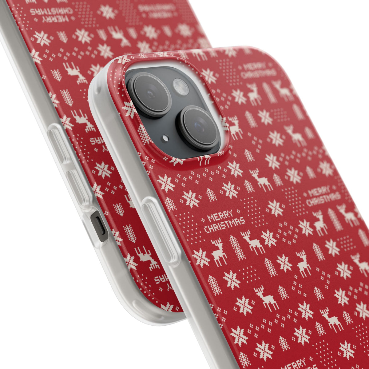 Christmas Ugly Sweater Reindeer Phone Case — "Merry Christmas" Red Holiday Flexi Case