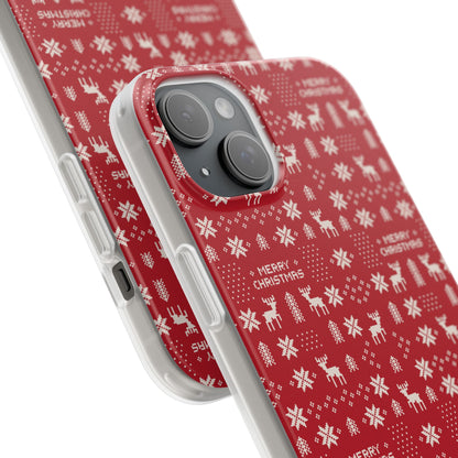 Christmas Ugly Sweater Reindeer Phone Case — "Merry Christmas" Red Holiday Flexi Case