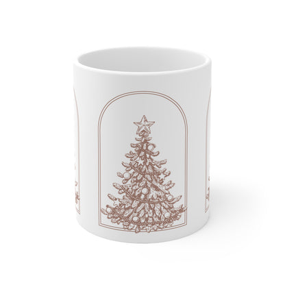 Christmas Tree Ceramic Mug — Minimal Neutral Holiday Coffee Cup
