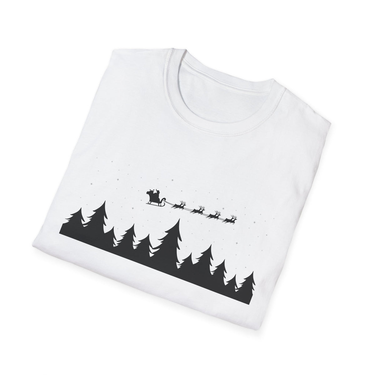 Christmas Night Sky with Pine Tree Silhouette T-Shirt | Starry Forest Scene