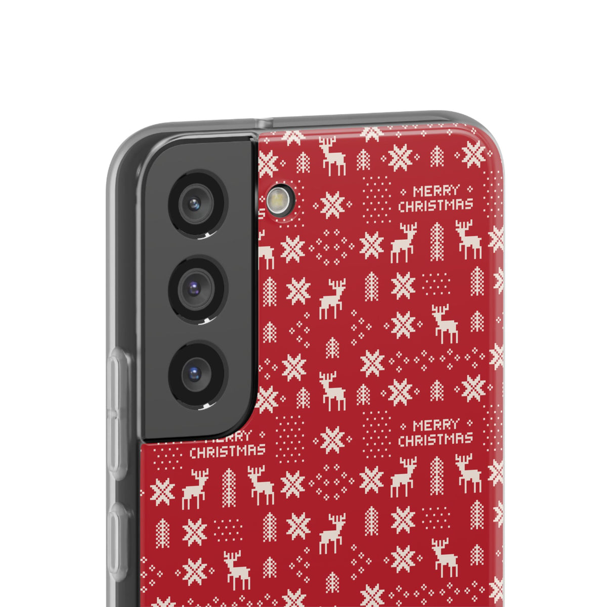 Christmas Ugly Sweater Reindeer Phone Case — "Merry Christmas" Red Holiday Flexi Case
