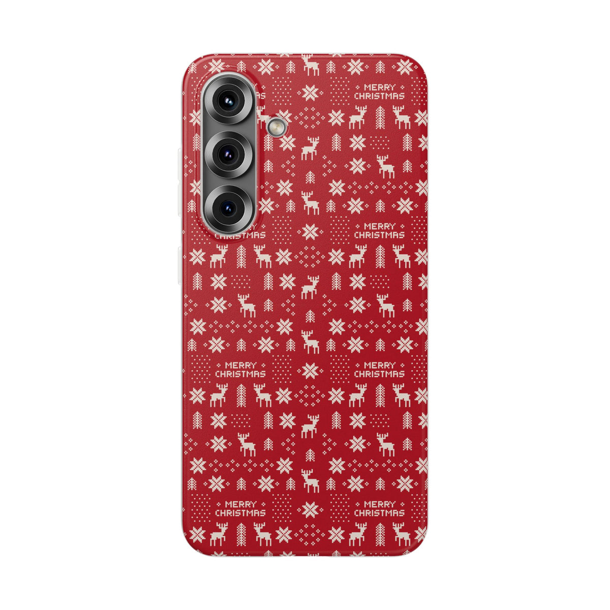 Christmas Ugly Sweater Reindeer Phone Case — "Merry Christmas" Red Holiday Flexi Case