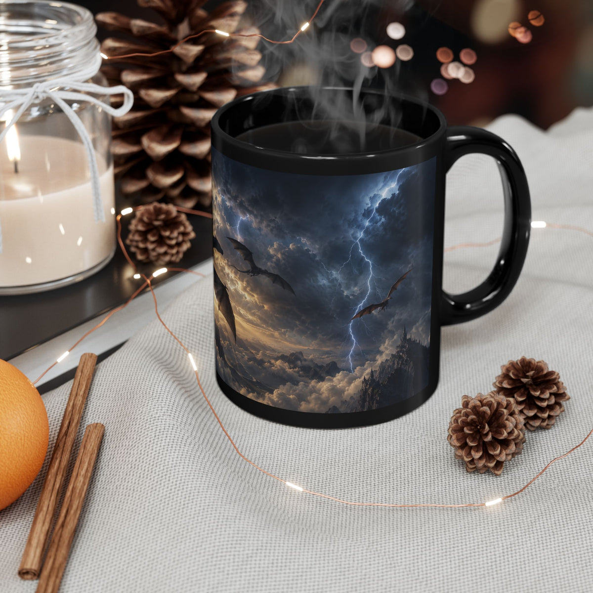 Dragon Storm Black Mug – Fantasy Flying Dragon Coffee Cup (11oz/15oz)
