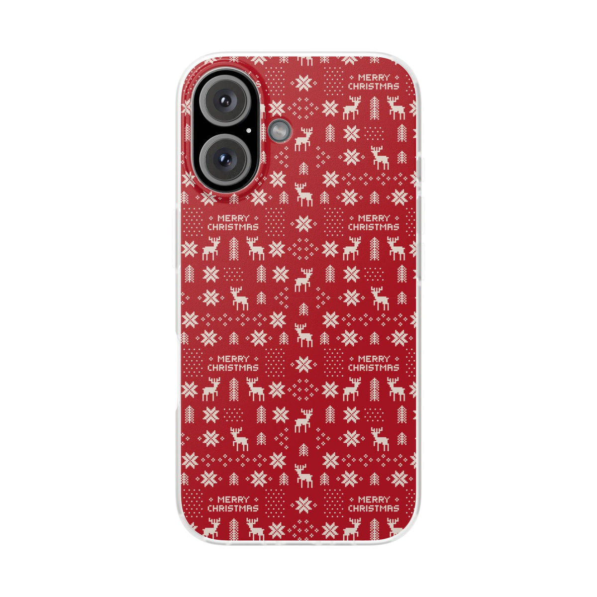 Christmas Ugly Sweater Reindeer Phone Case — "Merry Christmas" Red Holiday Flexi Case