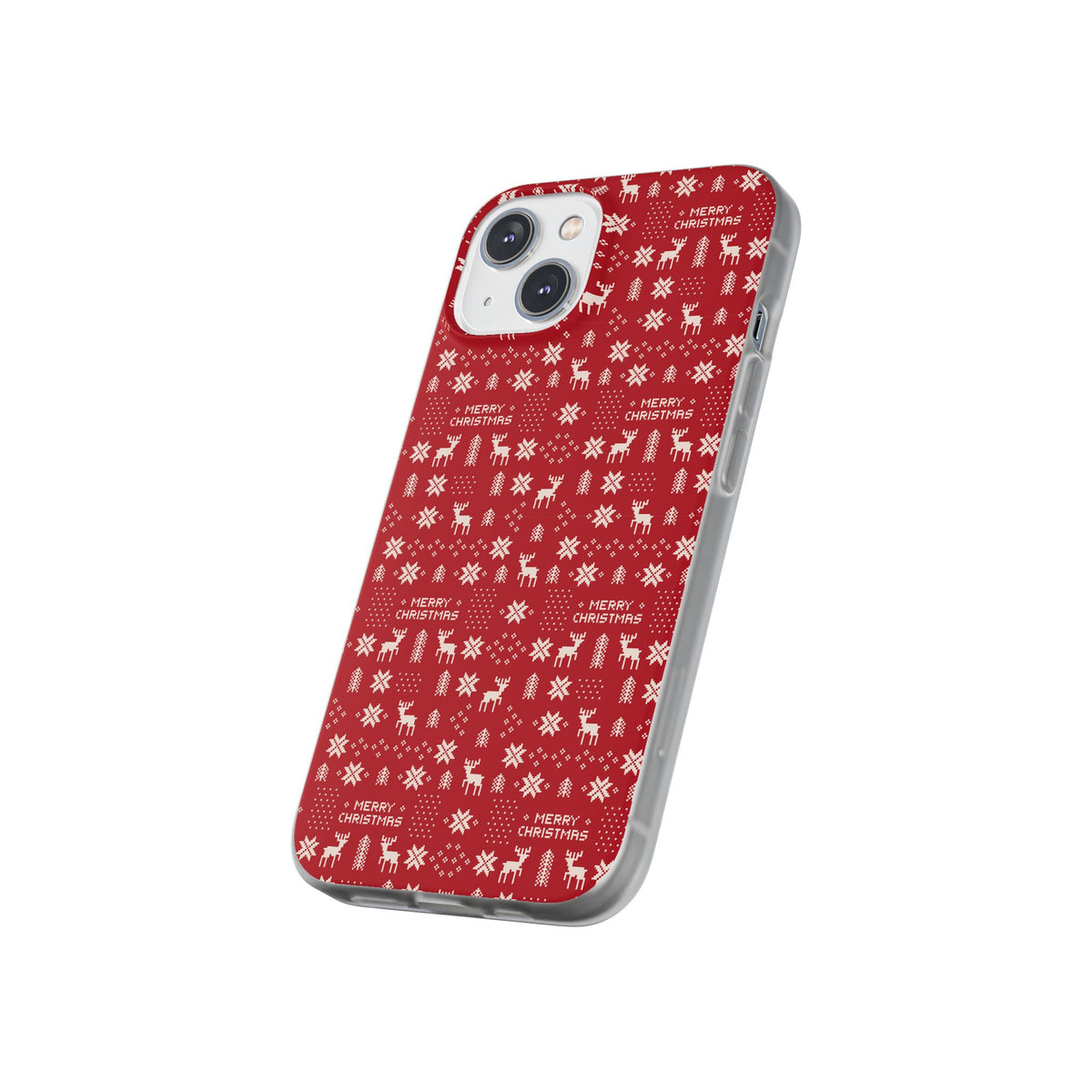 Christmas Ugly Sweater Reindeer Phone Case — "Merry Christmas" Red Holiday Flexi Case