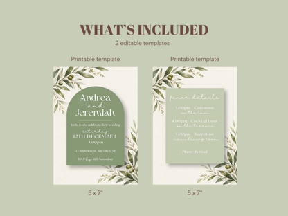Olive Branch Green Wedding Invitation