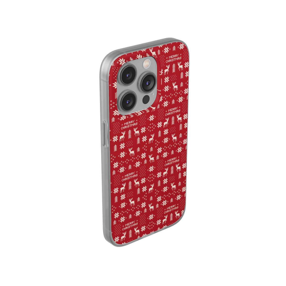 Christmas Ugly Sweater Reindeer Phone Case — "Merry Christmas" Red Holiday Flexi Case