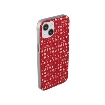 Christmas Ugly Sweater Reindeer Phone Case — "Merry Christmas" Red Holiday Flexi Case
