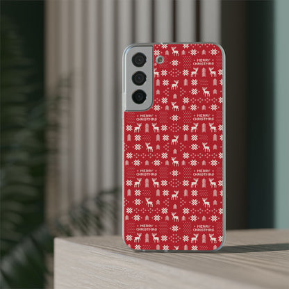 Christmas Ugly Sweater Reindeer Phone Case — "Merry Christmas" Red Holiday Flexi Case