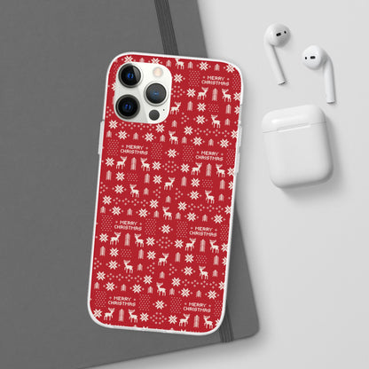 Christmas Ugly Sweater Reindeer Phone Case — "Merry Christmas" Red Holiday Flexi Case