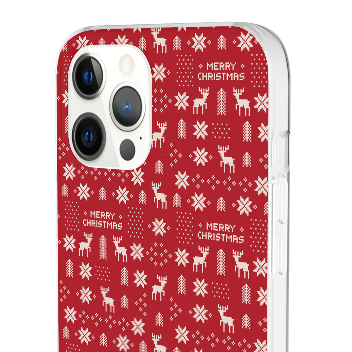 Christmas Ugly Sweater Reindeer Phone Case — "Merry Christmas" Red Holiday Flexi Case