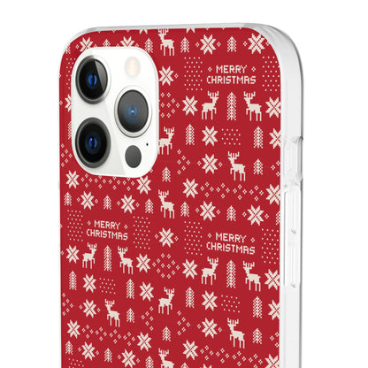 Christmas Ugly Sweater Reindeer Phone Case — "Merry Christmas" Red Holiday Flexi Case