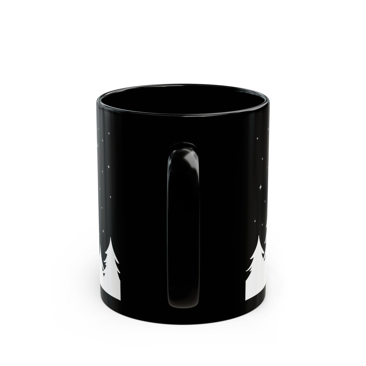 Christmas Night Santa Mug – Black Holiday Coffee Cup with Sleigh & Pine Tree Silhouette (11oz, 15oz)
