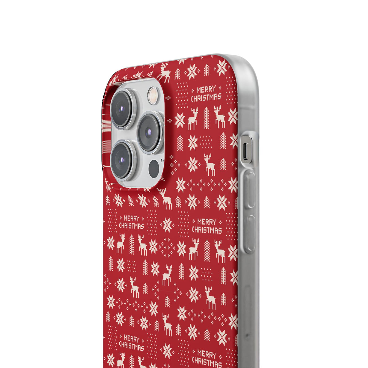 Christmas Ugly Sweater Reindeer Phone Case — "Merry Christmas" Red Holiday Flexi Case
