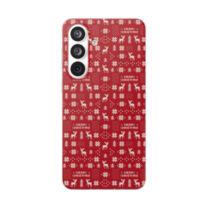 Christmas Ugly Sweater Reindeer Phone Case — "Merry Christmas" Red Holiday Flexi Case