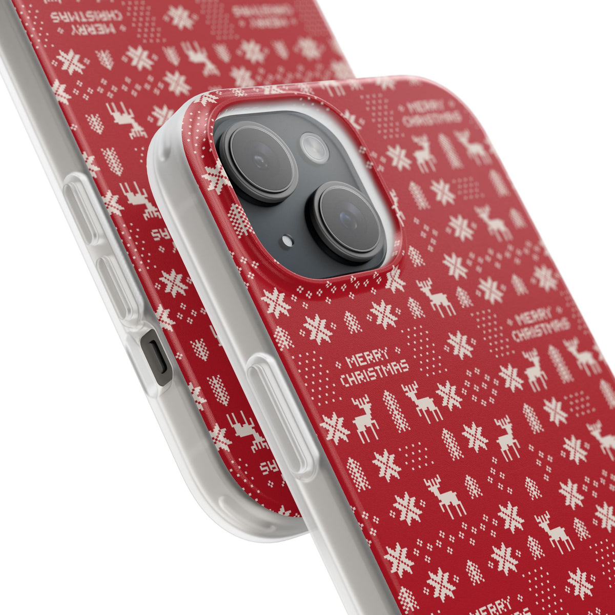 Christmas Ugly Sweater Reindeer Phone Case — "Merry Christmas" Red Holiday Flexi Case