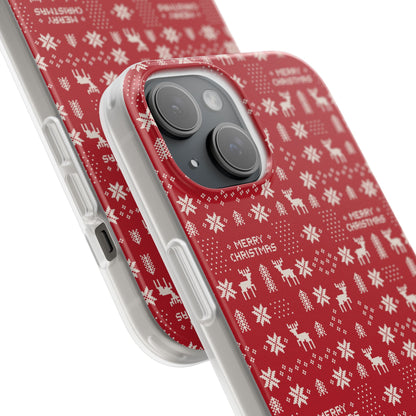 Christmas Ugly Sweater Reindeer Phone Case — "Merry Christmas" Red Holiday Flexi Case