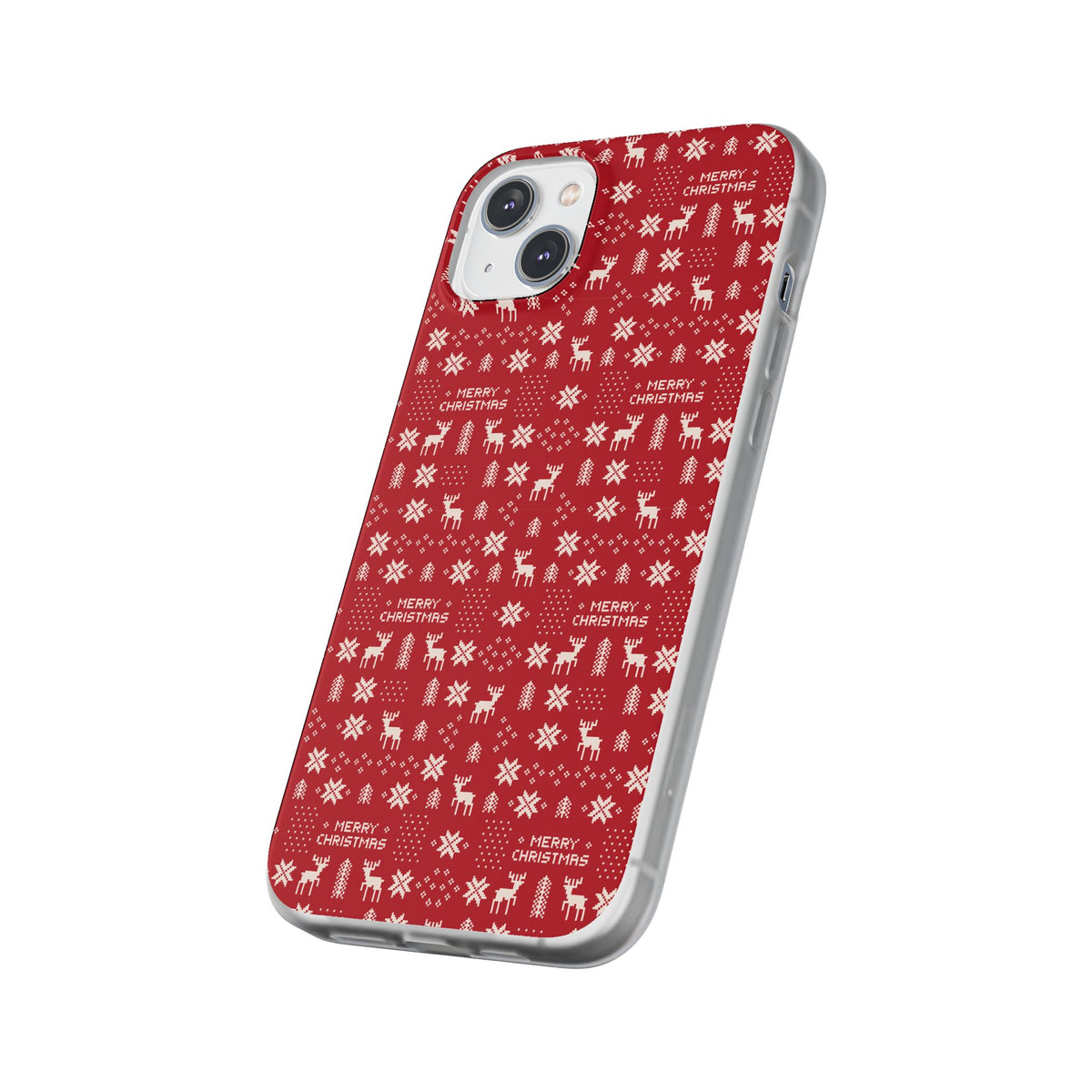 Christmas Ugly Sweater Reindeer Phone Case — "Merry Christmas" Red Holiday Flexi Case