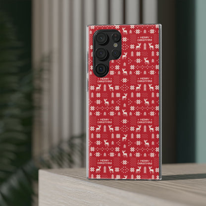 Christmas Ugly Sweater Reindeer Phone Case — "Merry Christmas" Red Holiday Flexi Case
