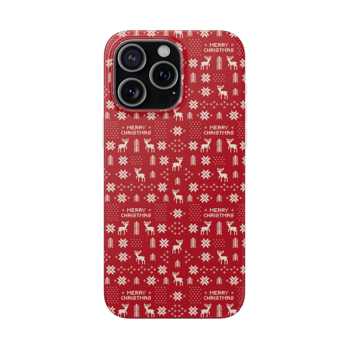 Christmas Ugly Sweater Reindeer Phone Case — "Merry Christmas" Red Holiday Flexi Case