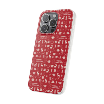 Christmas Ugly Sweater Reindeer Phone Case — "Merry Christmas" Red Holiday Flexi Case