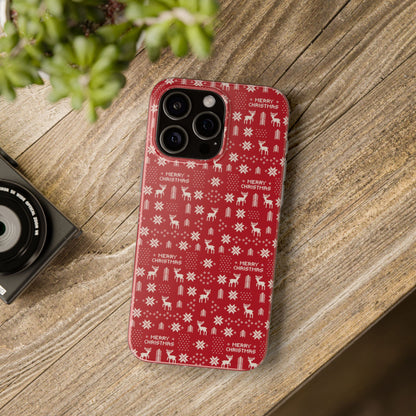 Christmas Ugly Sweater Reindeer Phone Case — "Merry Christmas" Red Holiday Flexi Case