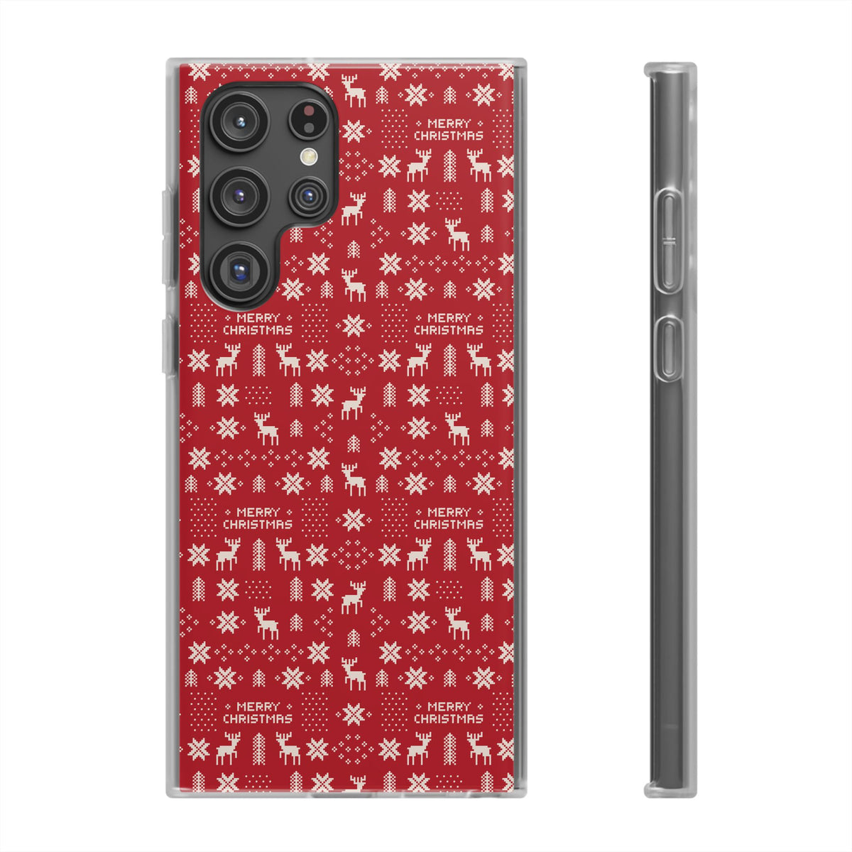 Christmas Ugly Sweater Reindeer Phone Case — "Merry Christmas" Red Holiday Flexi Case