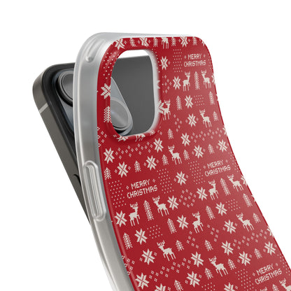 Christmas Ugly Sweater Reindeer Phone Case — "Merry Christmas" Red Holiday Flexi Case